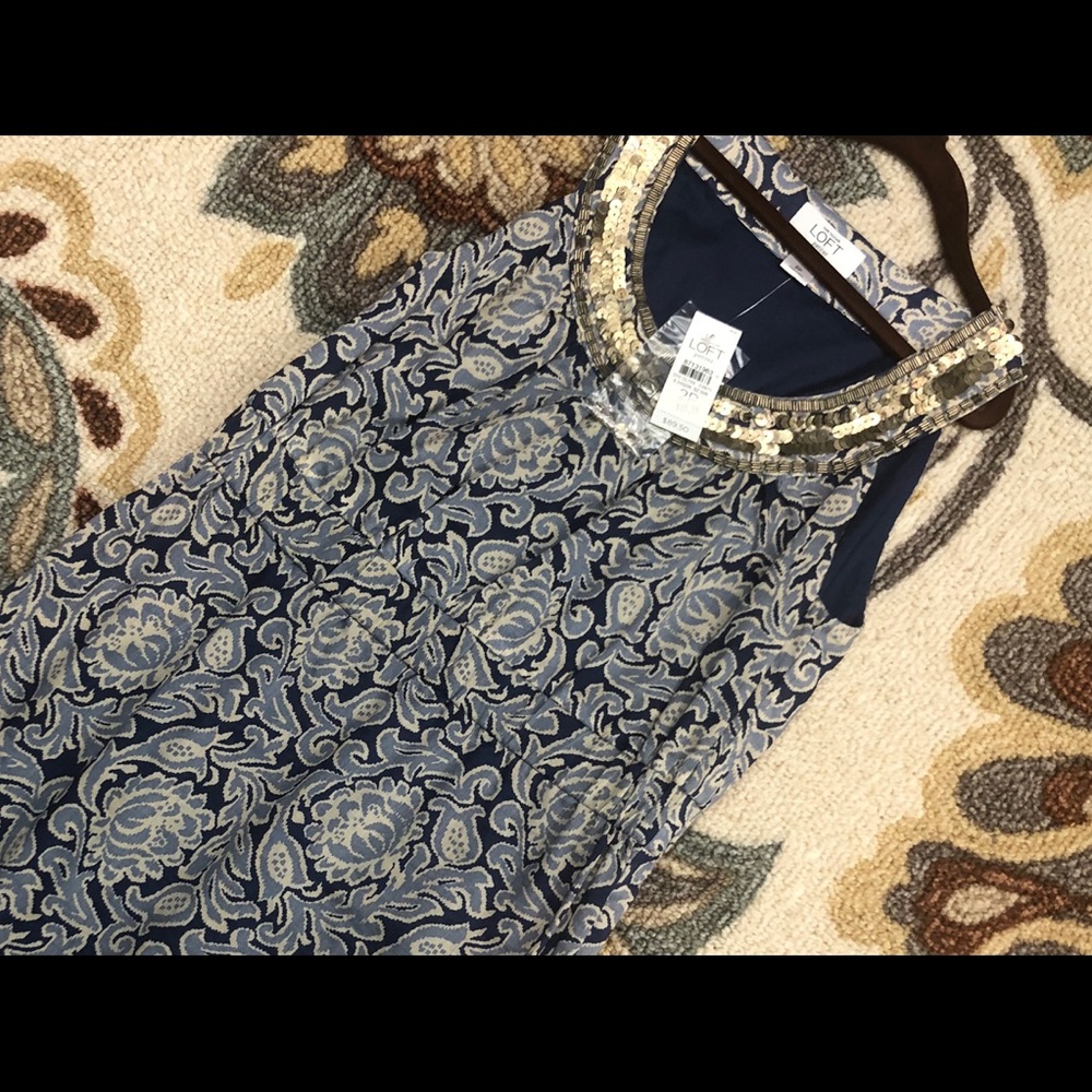 work/casual dress w/ muted gold beads around neck